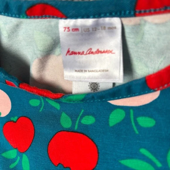 Hanna Andersson Teal Apple Print Long Sleeve Dress - Red & Pink - Picture 2 of 5